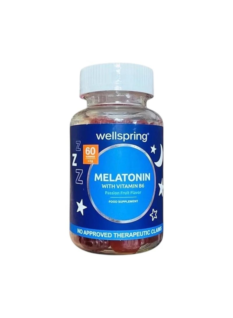 Wellspring Melatonin With Vitamin B6 Passion Fruit Flavor 60 Gummies